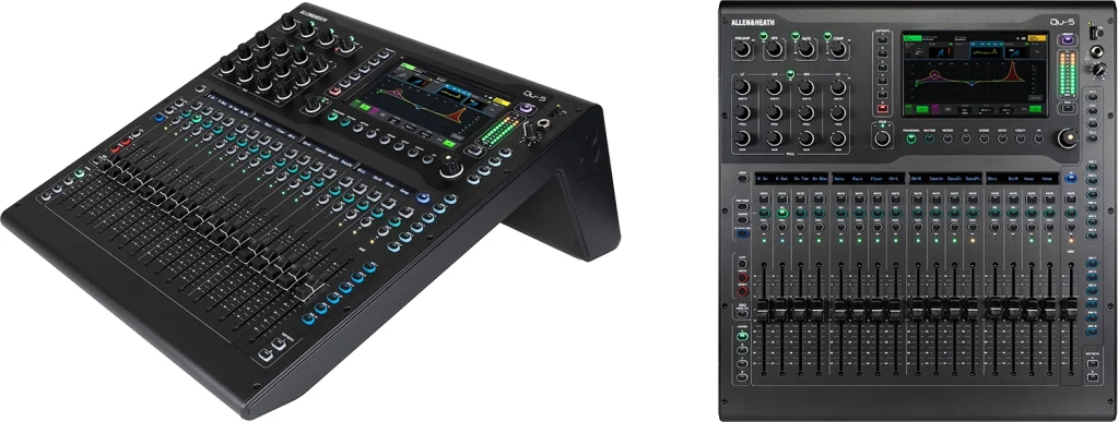 Allen & Heath Qu-5 and Qu-5D front panel and side view