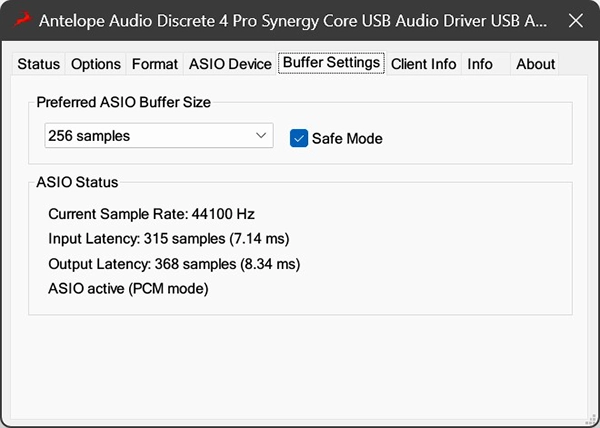 Antelope Audio ASIO driver panel