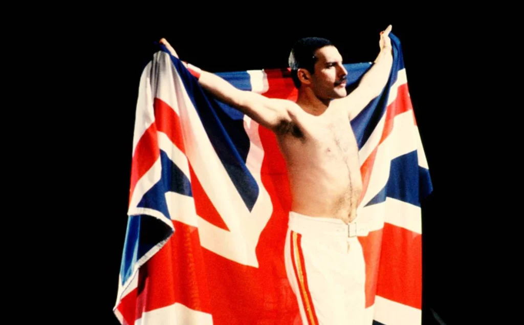 Freddie Mercury the queen with british flag